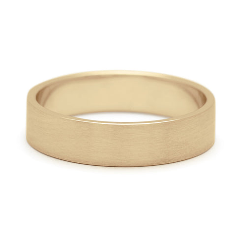 A 5mm flat band with a brushed finished set in yellow gold., Yellow Gold