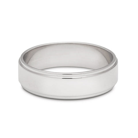 A 5mm flat edge band set in white gold., White Gold 2