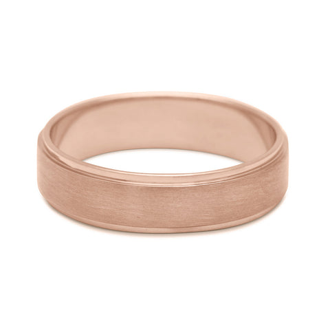 A 5mm flat edge band with brushed finished set in rose gold., Rose Gold 9