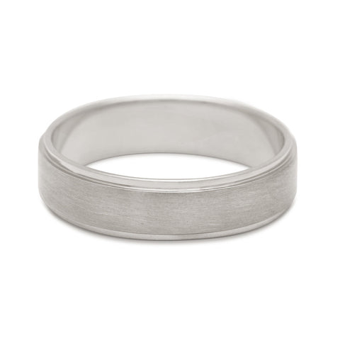 A 5mm flat edge band with brushed finished set in white gold., White Gold 8