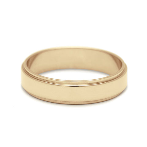 A 4mm flat edge band set in yellow gold., Yellow Gold