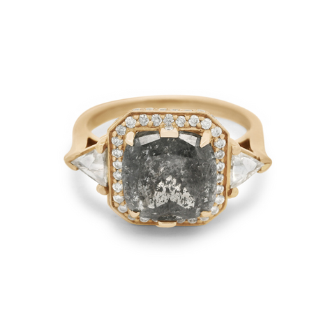Bea Halo Ring - Yellow Gold, Grey Diamond & White Diamonds