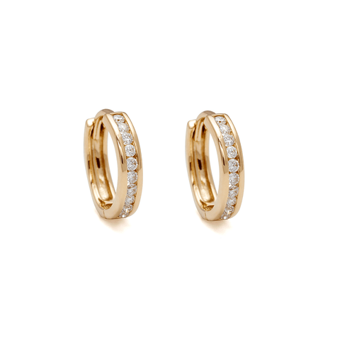 A pair of hoops with a line of white diamonds set in yellow gold., Yellow Gold