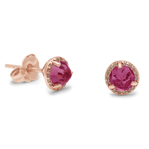 Medium Rosette Stud Earring (PAIR) - 14k Rose Gold, Tourmaline, & Champagne Diamond. <br> Was <s>$1,450</s> 2