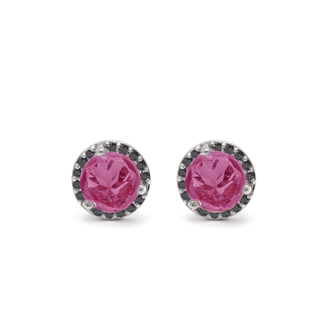 Medium Rosette Stud Earring (PAIR) - Sterling Silver, Tourmaline, & Black Diamond.<br> Was <s> $975 </s>