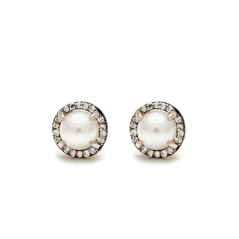 Rosette Stud Earring (Large) - White Gold, Pearl & White Diamonds