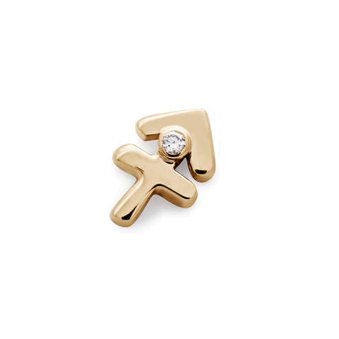 Gold sagittarius zodiac stud earring with a diamond on a white background
