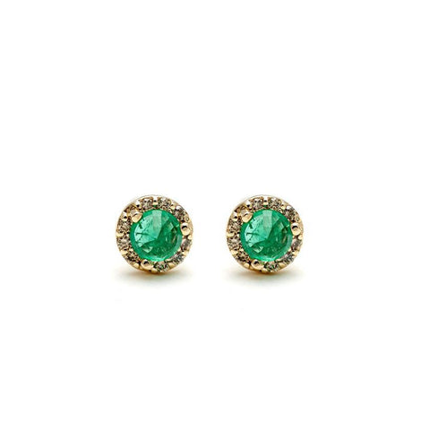 Rosette Stud Earring (Tiny) Pair - 14k Gold, Precious Gemstone & Champagne Diamonds