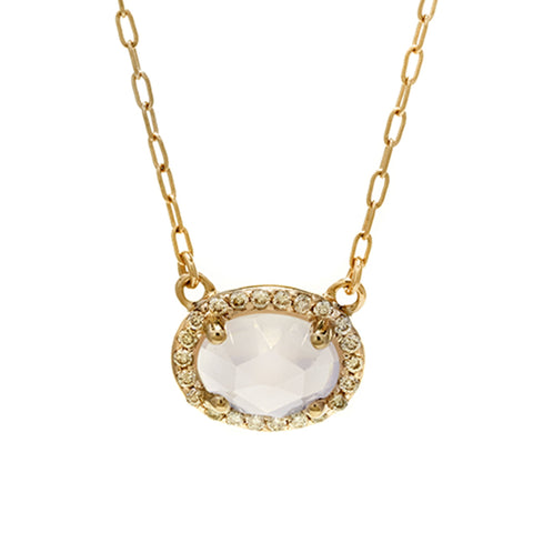 Pavé Amulet Necklace - 14k yellow gold, Rainbow Moonstone & Champagne Diamond. <br> Was <s> $2,100 </s>