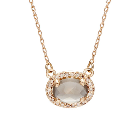 Pavé Amulet Necklace - 14k yellow gold, Grey Moonstone & Champagne Diamond. <br> Was <s> $2,100 </s>