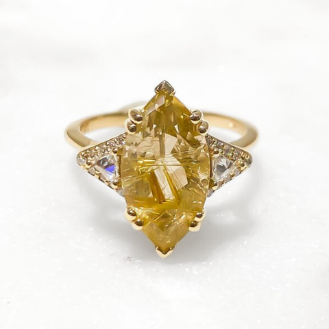 Bea Three Stone Ring - Yellow Gold & Rutilated Quartz