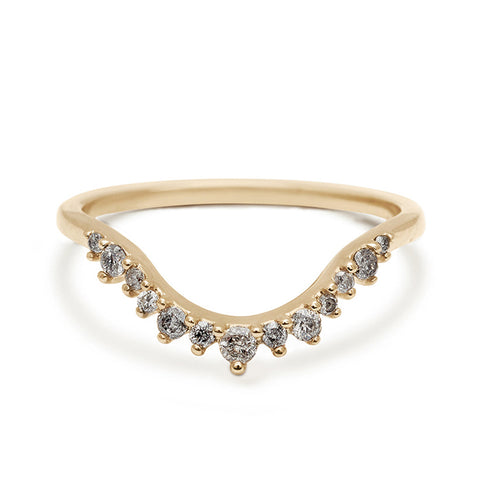 A curved grey diamond band set in yellow gold., Yellow Gold