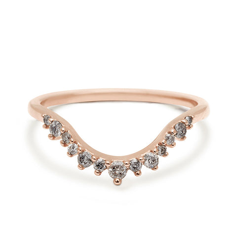 A curved grey diamond band set in rose gold., Rose Gold 3