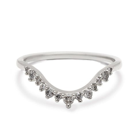 A curved grey diamond band set in white gold., White Gold 4