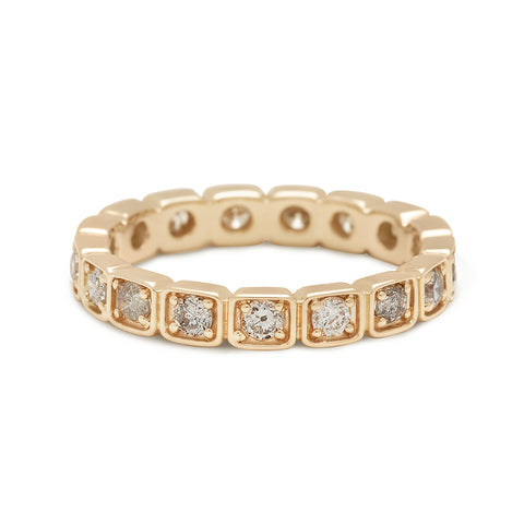 A 3mm straight band with grey diamonds in eternity set in yellow gold., Yellow Gold