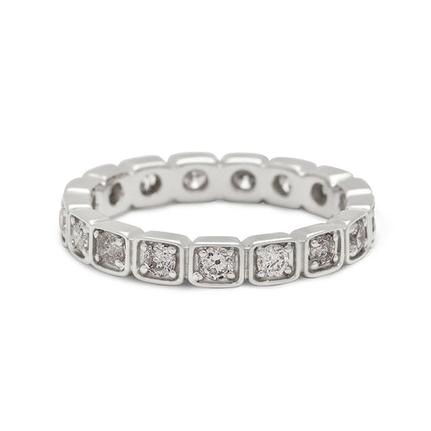 A 3mm straight band with grey diamonds in eternity set in white gold., White Gold 3
