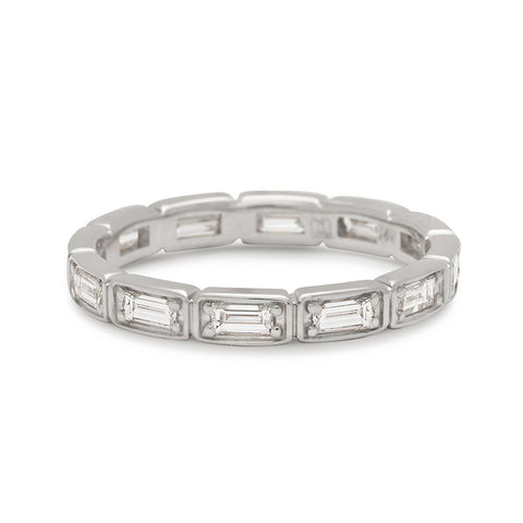 A white diamond baguette band that has diamond goes all around the band set in white gold., White Gold 3