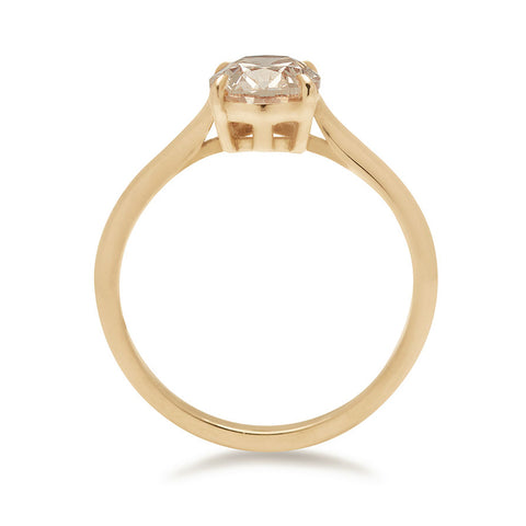 Side view of a solitaire oval champagne diamond set in yellow gold., Yellow Gold 2