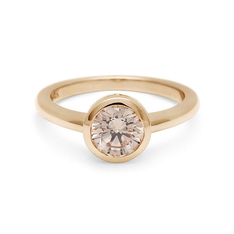 A round brilliant cut bezel set champagne diamond set in yellow gold., Yellow Gold 2