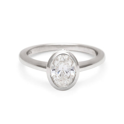 Oval Bezel Rosette Ring - 14k Gold & Lab White Diamond
