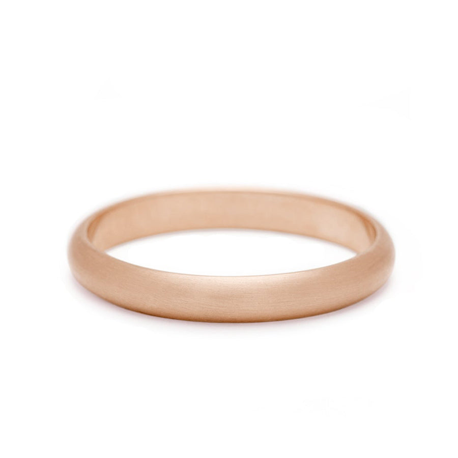A 3mm classic round band with brushed finish set in rose gold., Rose Gold, Brushed