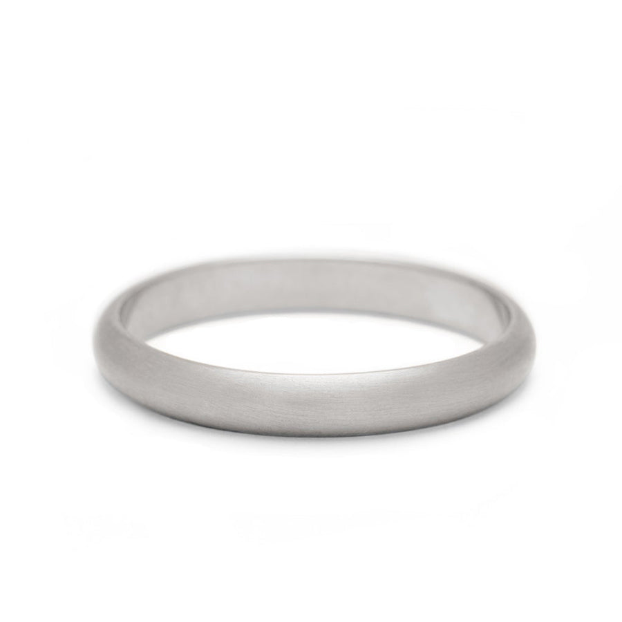 A 3mm classic round band with brushed finish set in white gold., White Gold, Brushed
