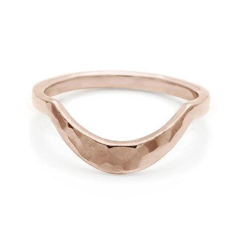 A solid gold tapered band with a hammered finish set in rose gold., Rose Gold 8