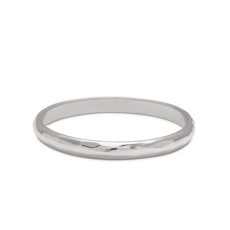 A 2mm classic round band with hammered finish set in white gold., White Gold, Hammered