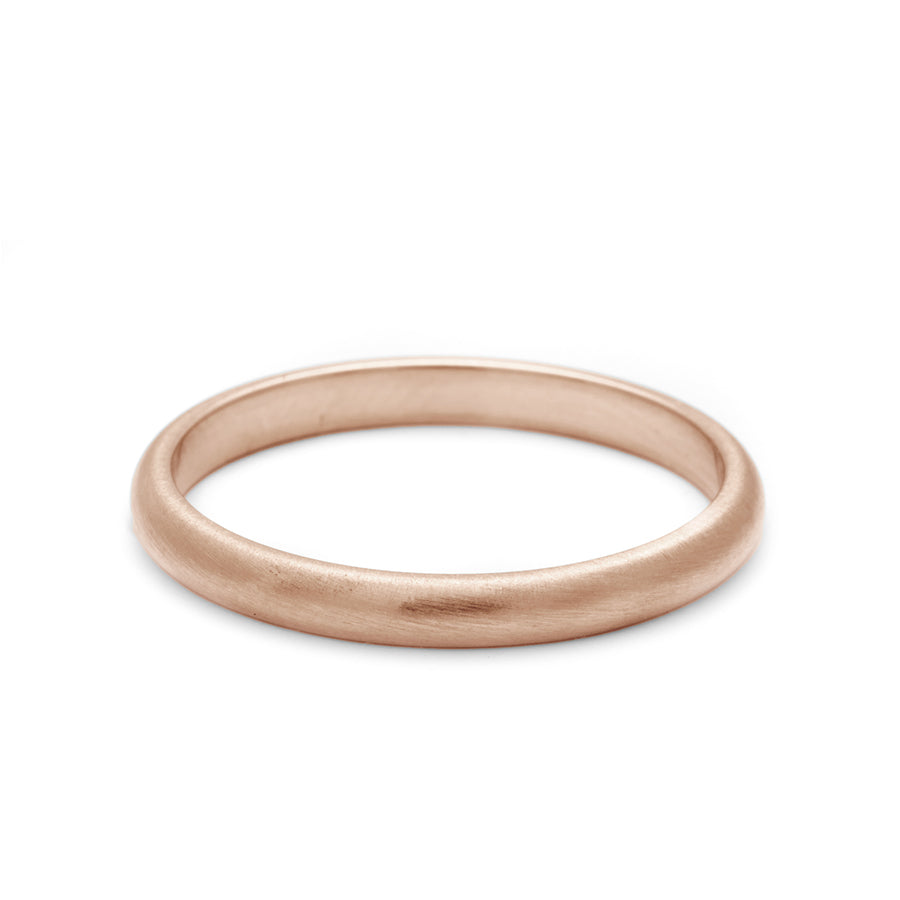 A 2mm classic round band with brushed finish set in rose gold., Rose Gold, Brushed