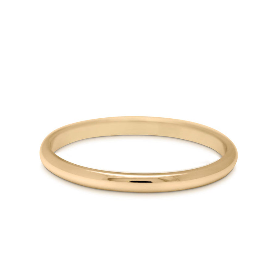 A 2mm classic round band set in yellow gold.