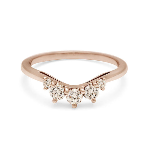 A curved 5 champagne diamond band set in rose gold., Rose Gold 2
