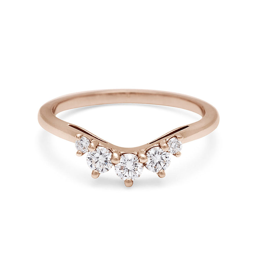 A curved 5 white diamond band set in rose gold., Rose Gold