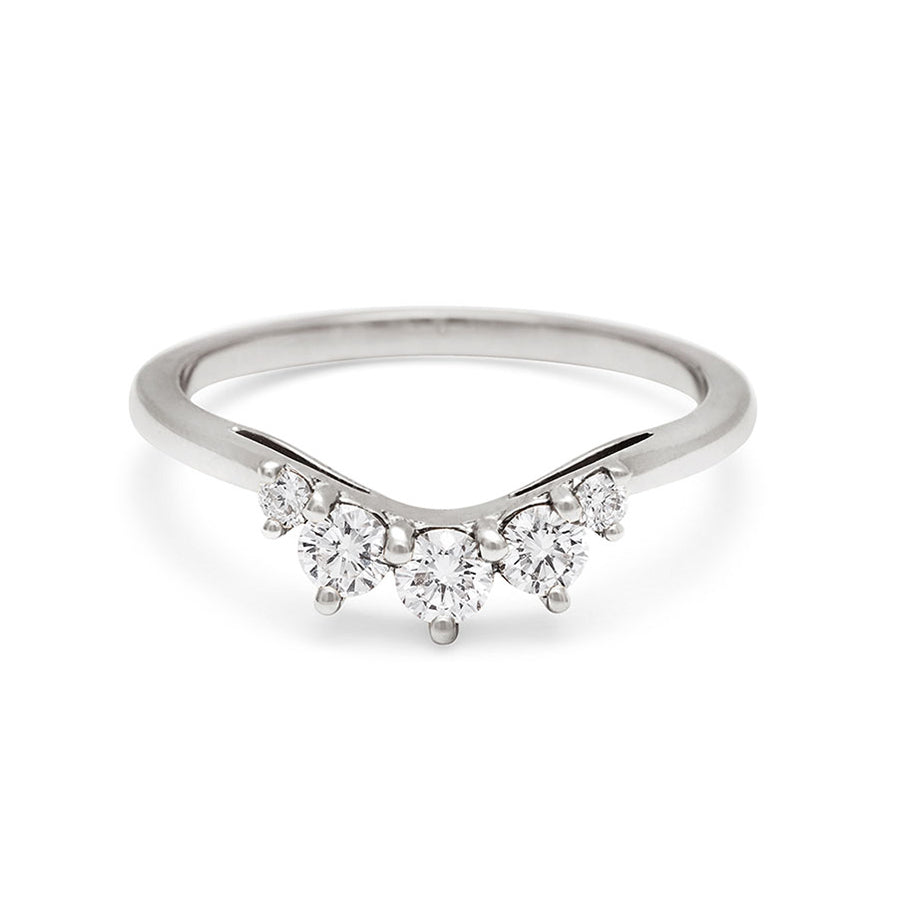 A curved 5 white diamond band set in white gold., White Gold
