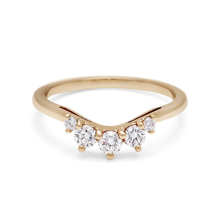 A curved 5 white diamond band set in yellow gold., Yellow Gold