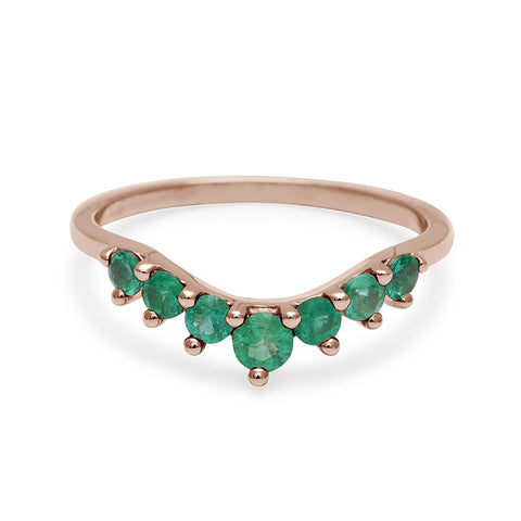 A curved 7 emerald band set in rose gold., Rose Gold 3