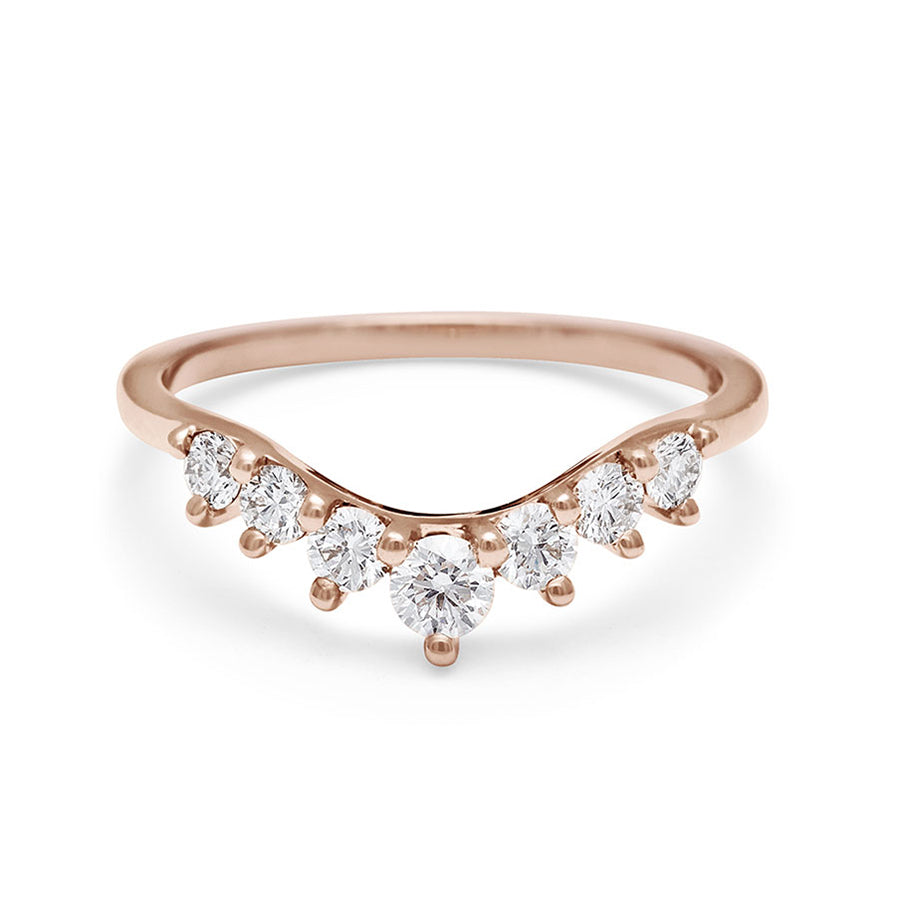 A curved 7 white diamond band set in rose gold., Rose Gold