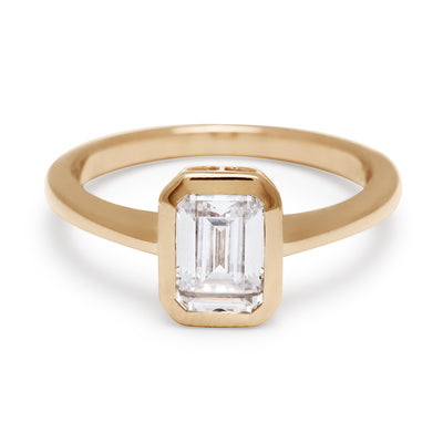 Elongated Bezel Rosette Ring - 14k Gold & Emerald Cut Lab White Diamond