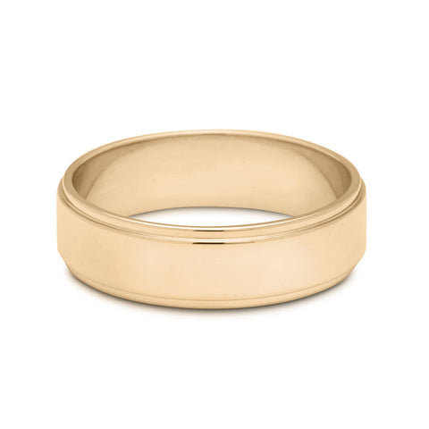 A 5mm flat edge band set in yellow gold., Yellow Gold
