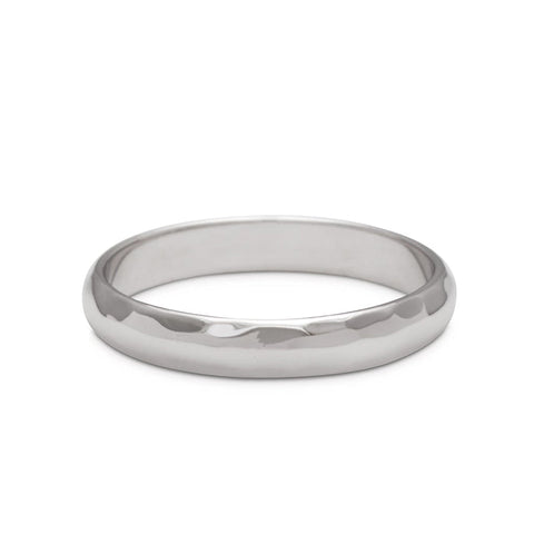 A 3mm classic round band with hammered finish set in white gold., White Gold, Hammered 11