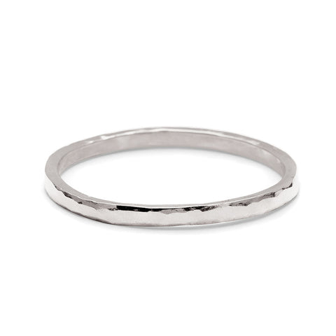 A 1.5mm flat band with a hammered finished set in white gold., White Gold 6