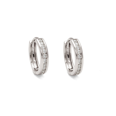 A pair of hoops with a line of white diamonds set in white gold., White Gold 6