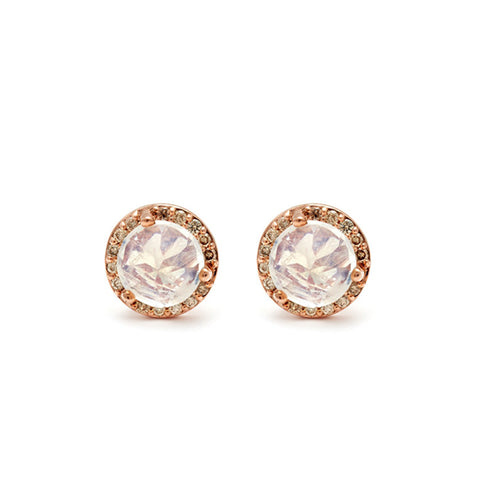 Medium Rosette Stud Earring (PAIR) - 14k Rose Gold & Rainbow Moonstone Was <s>$1,200</s>