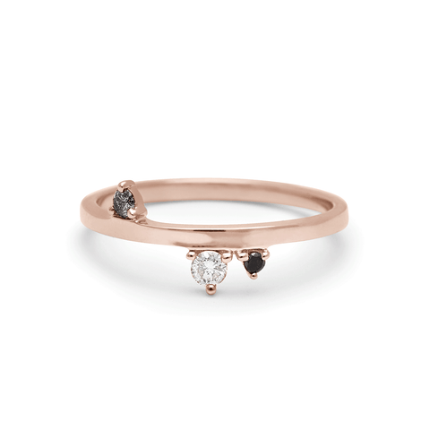 A straight band with asymetrical grey and black diamonds set in rose gold., Rose Gold 2