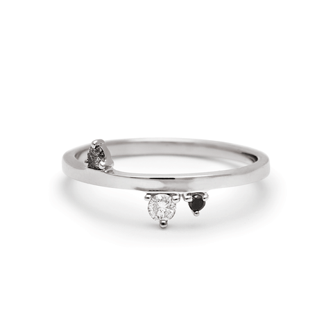 A straight band with asymetrical grey and black diamonds set in white gold., White Gold 3