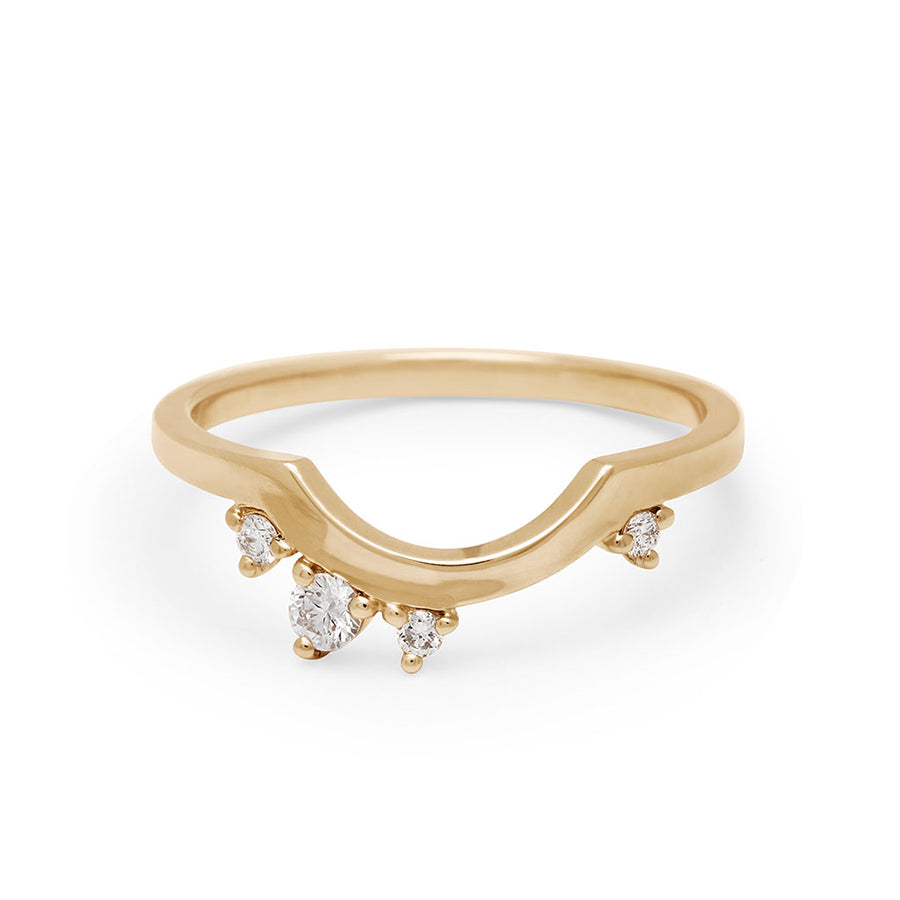 A solid gold band with asymetrical white diamond accent stones set in yellow gold., Yellow Gold