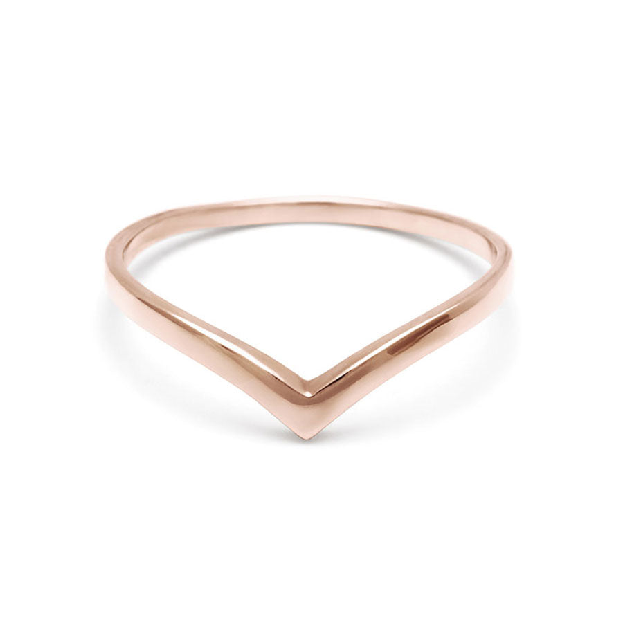A solid gold band in a pointed shape set in rose gold., Rose Gold