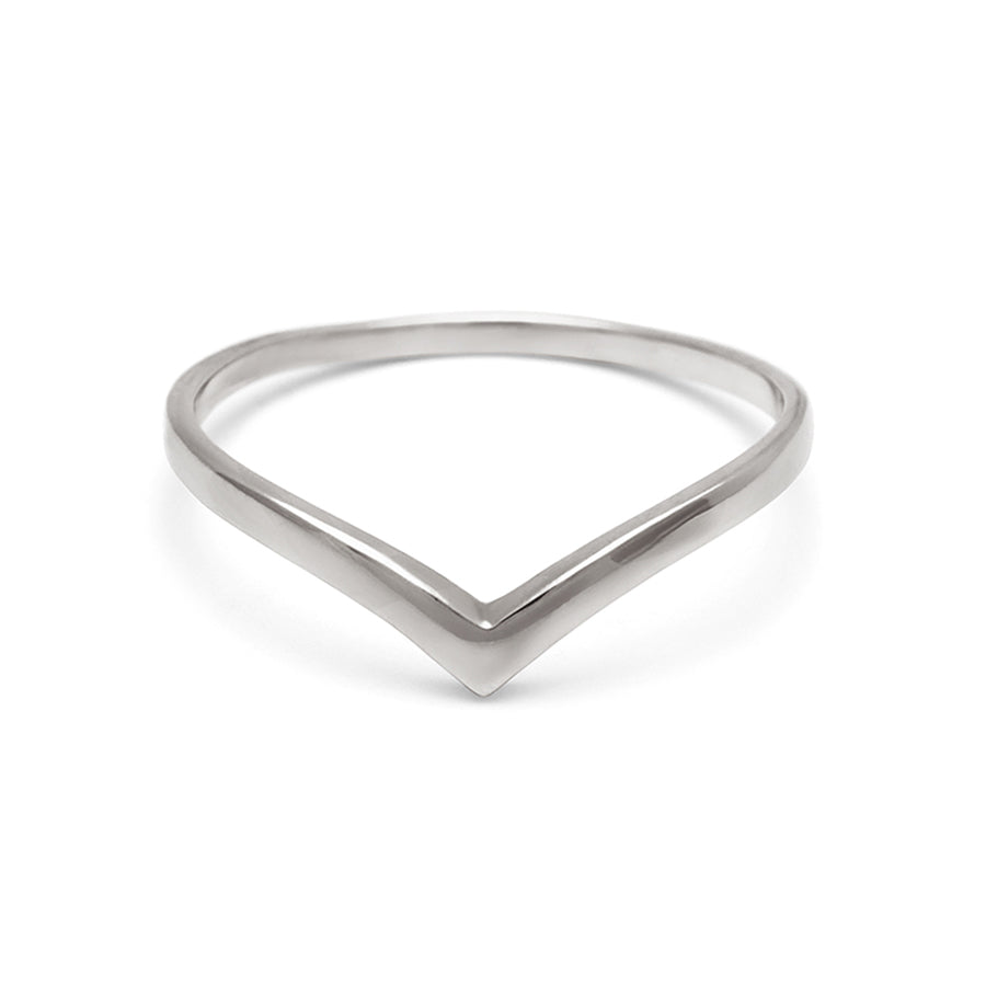 A solid gold band in a pointed shape set in white gold., White Gold