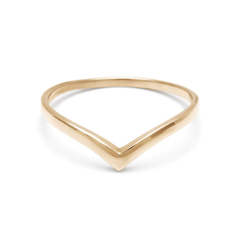 A solid gold band in a pointed shape set in yellow gold., Yellow Gold
