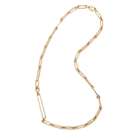 A mixed link yellow gold chain.