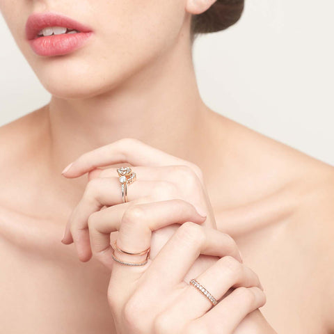 Female hand wearing Hazeline Three Stone Ring - 14k Gold & Champagne Diamond (1.00ct) 4